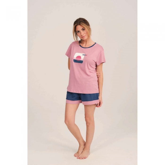 Pijama MUNICH mujer dos piezas de modal-algodón rosa-azul -