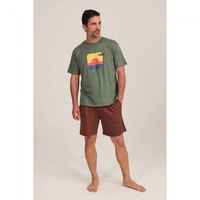 Pijama MUNICH hombre dos piezas de modal-algodón verde-marrón -