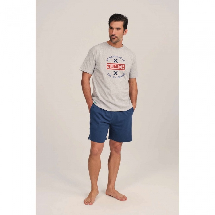 Pijama MUNICH hombre dos piezas de modal-algodón gris-azul -