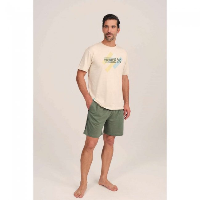 Pijama MUNICH hombre dos piezas de modal-algodón beige-verde -
