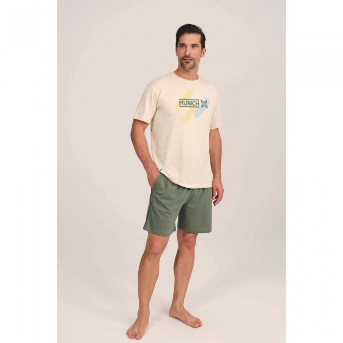 Pijama MUNICH hombre dos piezas de modal-algodón beige-verde -