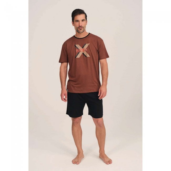 Pijama MUNICH hombre dos piezas de modal-algodón marrón-negro -