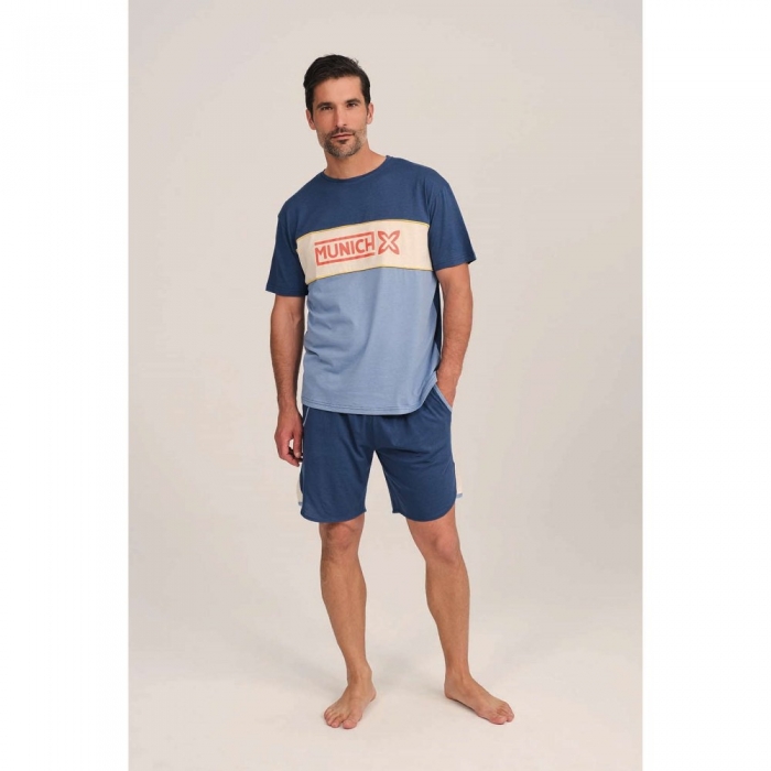 Pijama MUNICH hombre dos piezas de modal-algodón azul -
