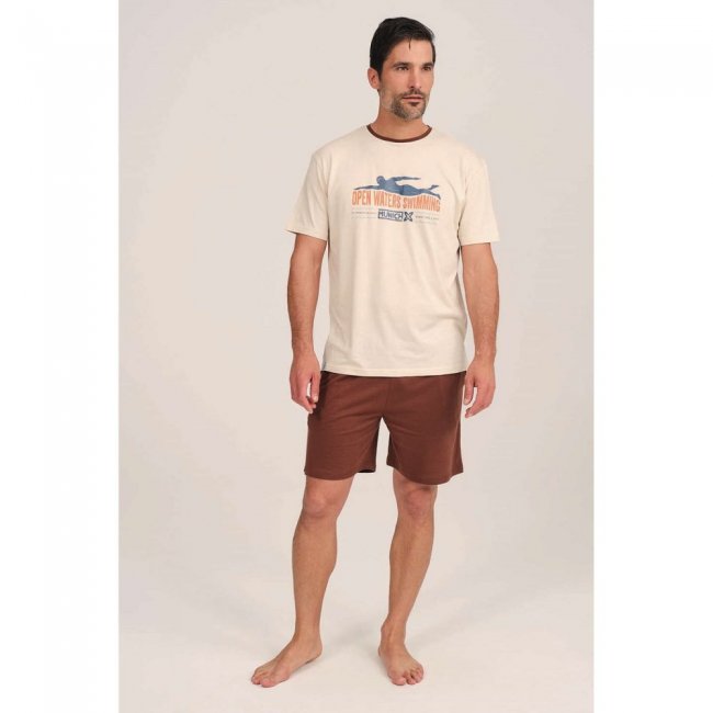 Pijama MUNICH hombre dos piezas de modal-algodón beige-marrón -