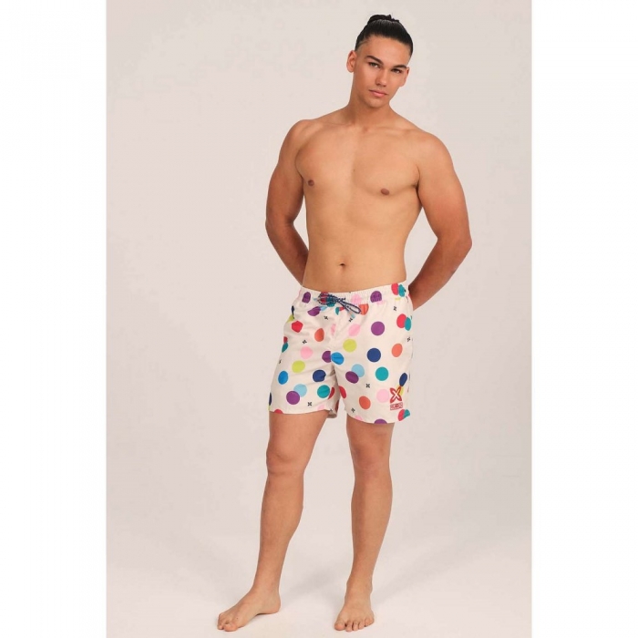 BAÑADOR ESTAMPADO LARGO BLANCO LUNARES -