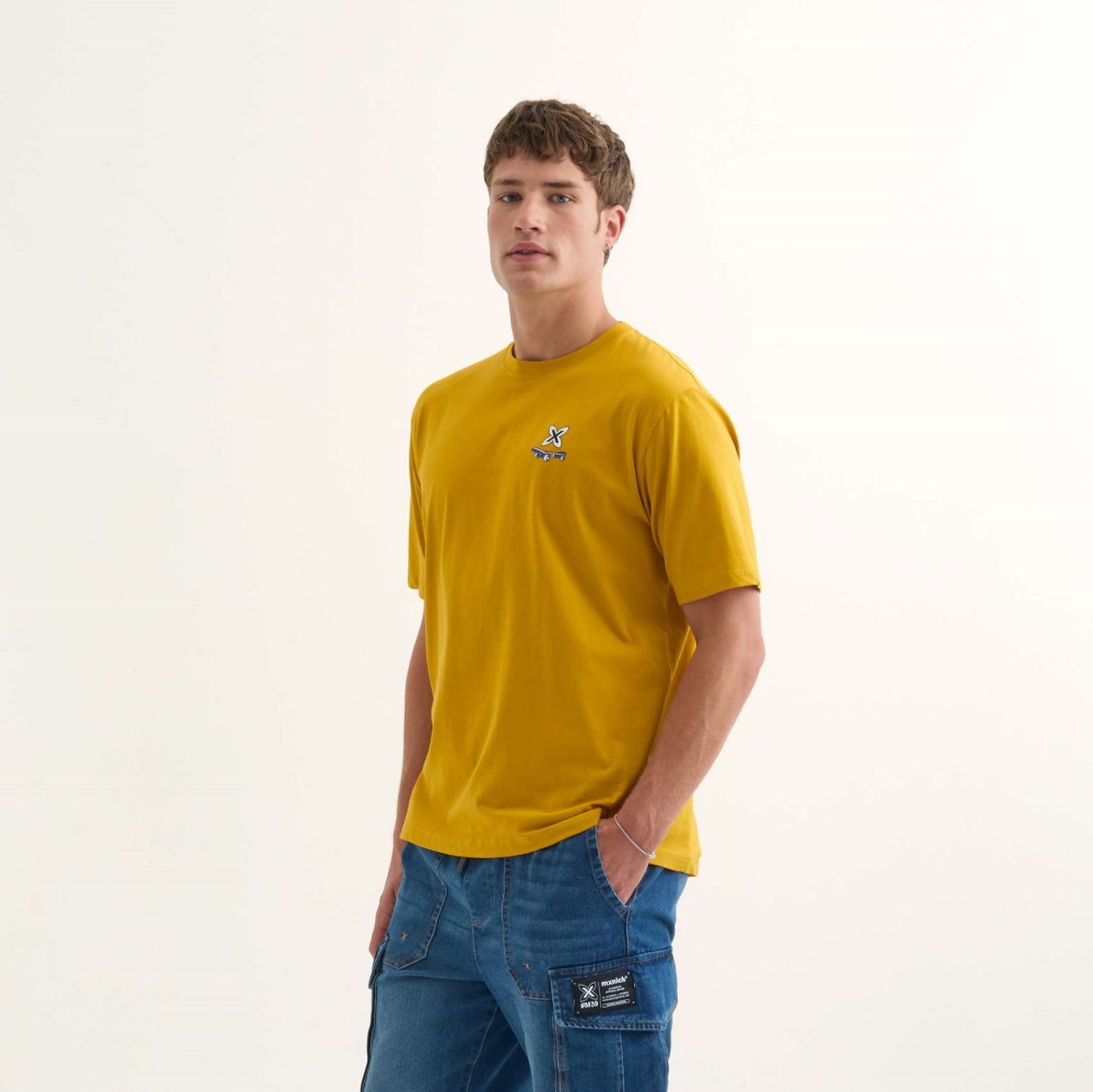 Camiseta MUNICH Anyone streetwear hombre de algodón orgánico mostaza - AMARILLO