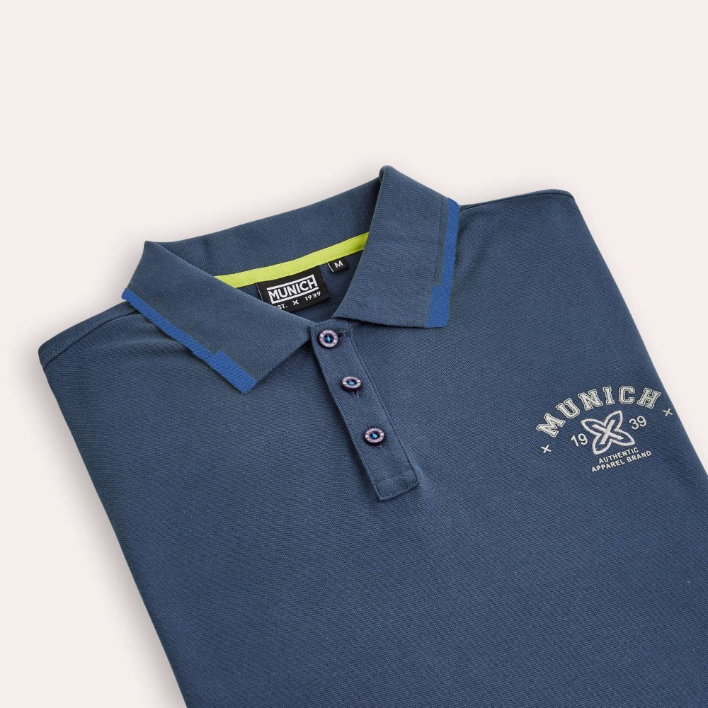 Polo MUNICH varsity lifestyle de algodón azul - AZUL