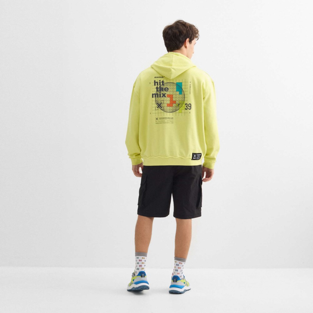 Sudadera con capucha MUNICH Galaxy streetwear de algodón orgánico lima - AMARILLO