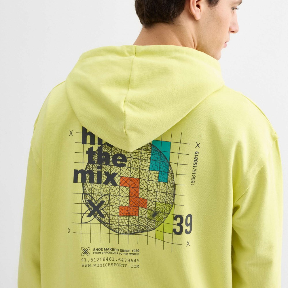 Sudadera con capucha MUNICH Galaxy streetwear de algodón orgánico lima - AMARILLO