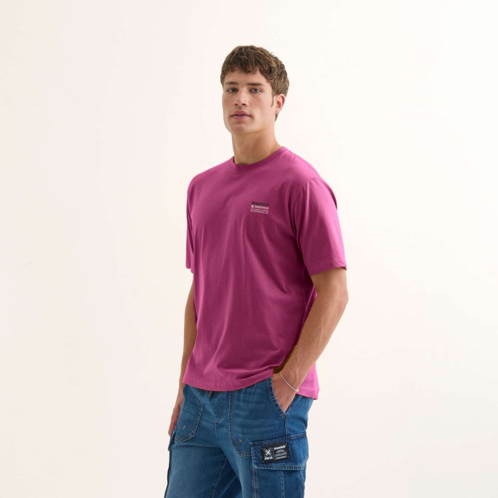 Camiseta MUNICH ollie streetwear hombre de algodón orgánico fucsia - ROSA
