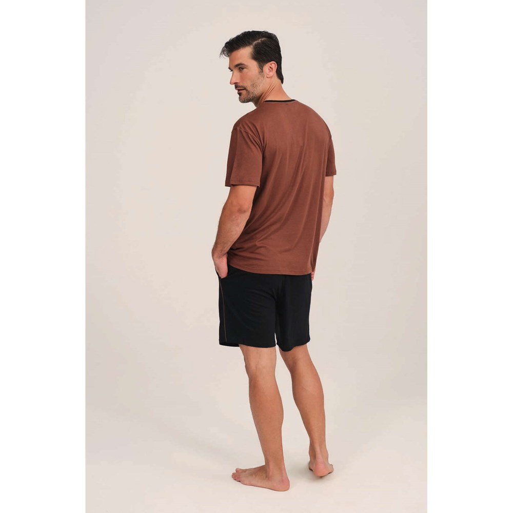 Pijama MUNICH hombre dos piezas de modal-algodón marrón-negro - 